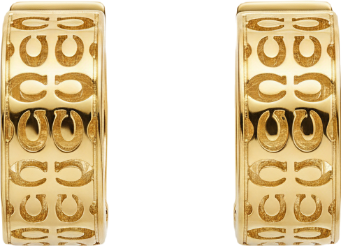 Gold Signature Quilted Cut Out Huggie Earrings