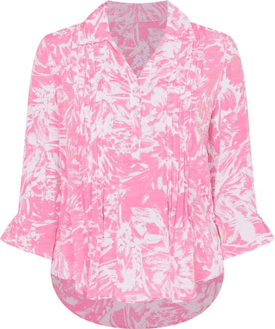 Petite Brushstroke Floral Silky Gauze Popover Top