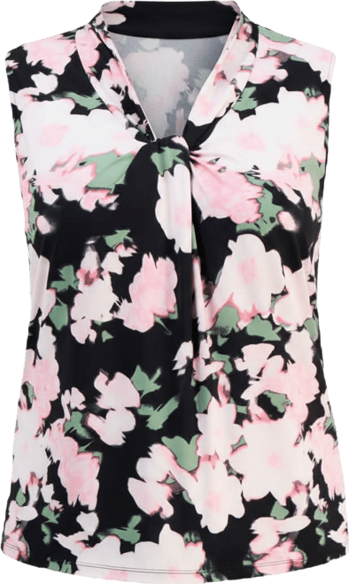 Plus Size Printed Knot-Neck Sleeveless Top