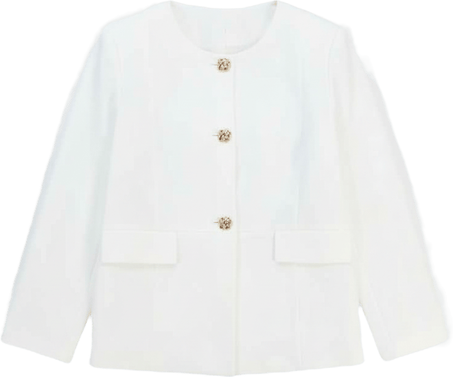 Plus Size Stretch Crepe Button-Front Jacket