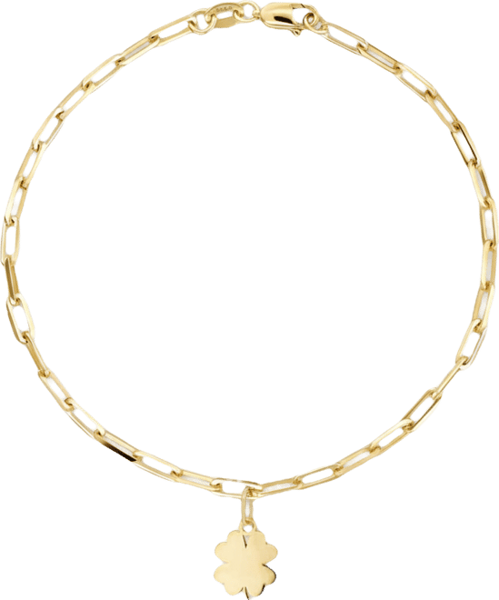 Clover Heart Charm with Paperclip Chain Bracelet in 14K Gold, 7.5 in, approx. 3.0 grams.