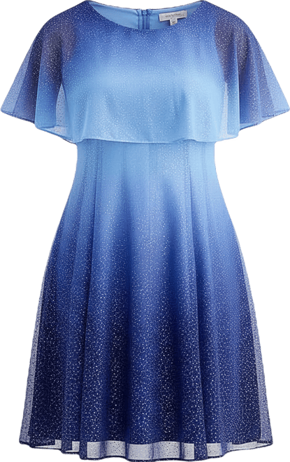 Danny & Nicole Womens Round Neck Short Sleeve Cape Ombre Fit + Flare Dress,  Color: Baby Blue Navy - JCPenney