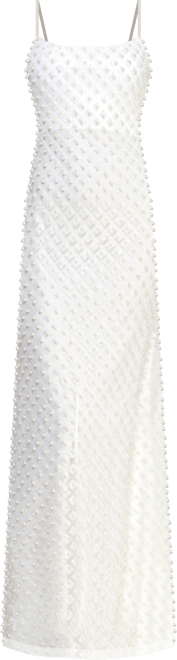 Juniors' Glitter and Faux-Pearls Open-Back Gown