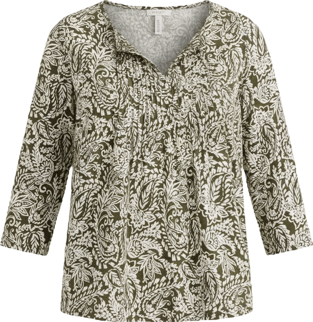 Petite Split Neck Pintuck Fern Leaves Top, Macy's Exclusive