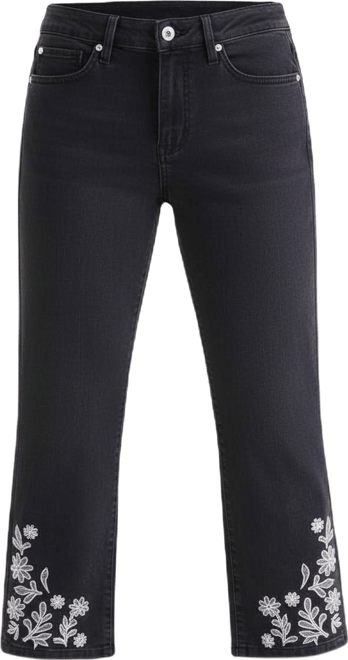Petite Embroidered Cuff High Rise Capri Jeans, Macy's Exclusive