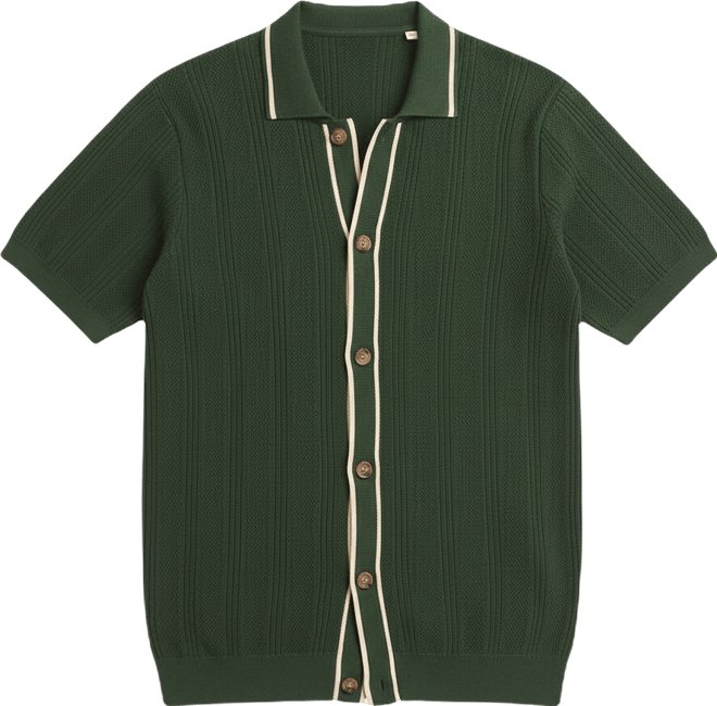 Men's Textured Open Front Polo Sweater