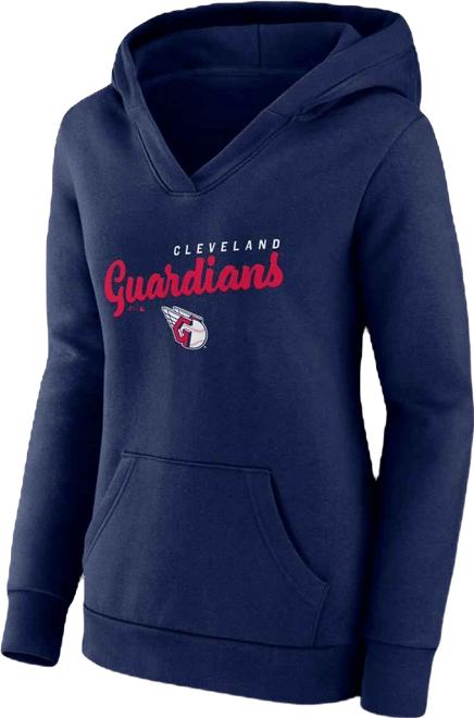 Women's Navy Cleveland Guardians Logo Triumphant V-Neck Pullover Hoodie