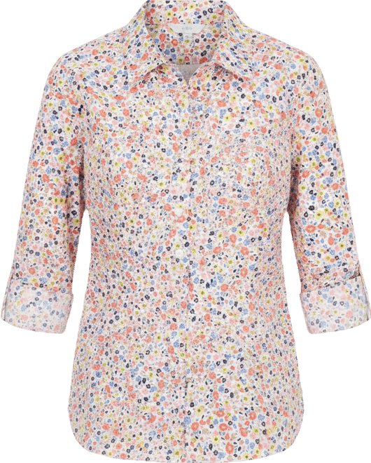 Nautica Women's Floral-Print Roll-Tab-Sleeve Cotton Shirt