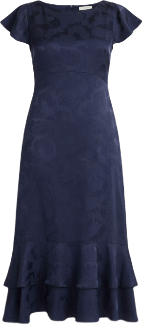 Women's Ruffle Boat Neck Midi Dress