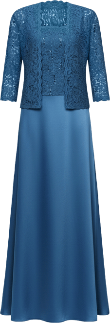 Women's 3/4-Sleeve Scalloped Jacket & Gown, 2-Piece Set