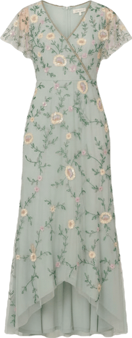 Petite V-Neck Beaded Mesh Gown