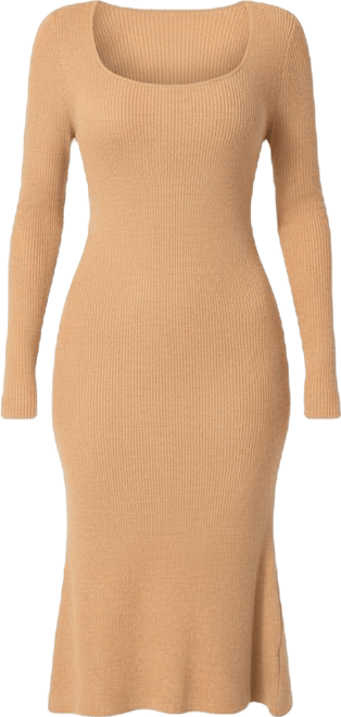 Women's Long Sleeve Scoop Neck Sweater Midi Dress