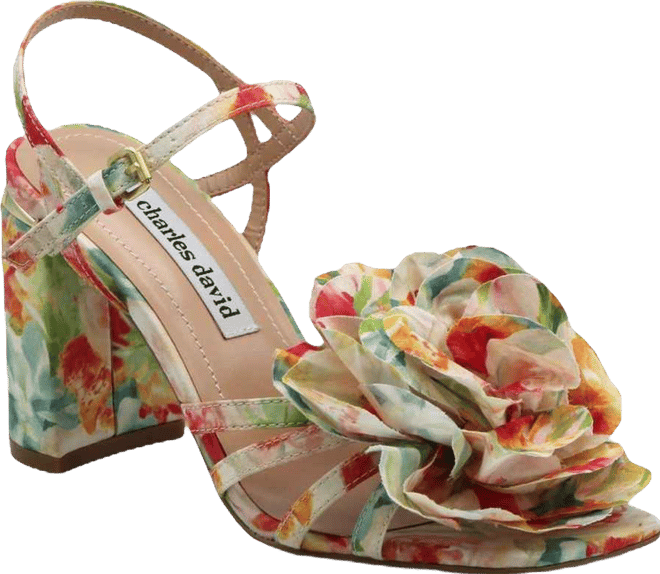 Womens Restless Floral Dress Chunky Heel