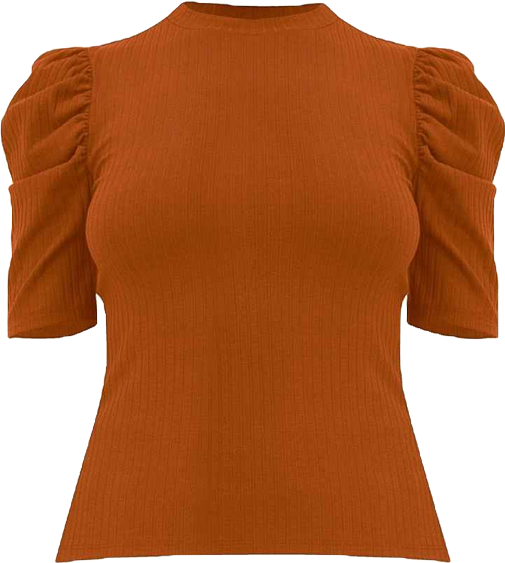 Women's Puff Shoulder Ribbed-Knit T-shirt