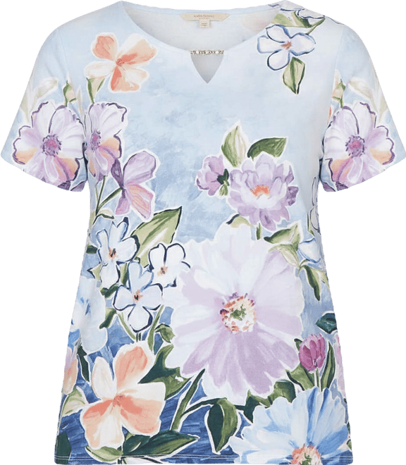 Women's Artisan Floral Split Neck T-Shirt