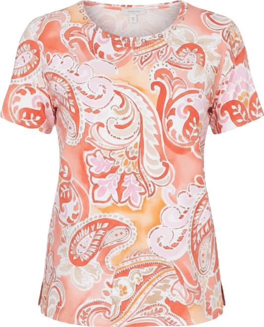 Women's Paisley Beaded Neck Pleated T-Shirt