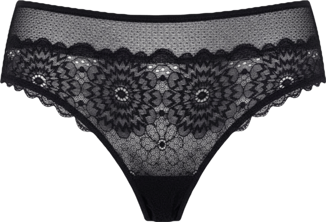 Women's Luxlacy Pretty Lace And Mesh Hipster Panty With Extended Black