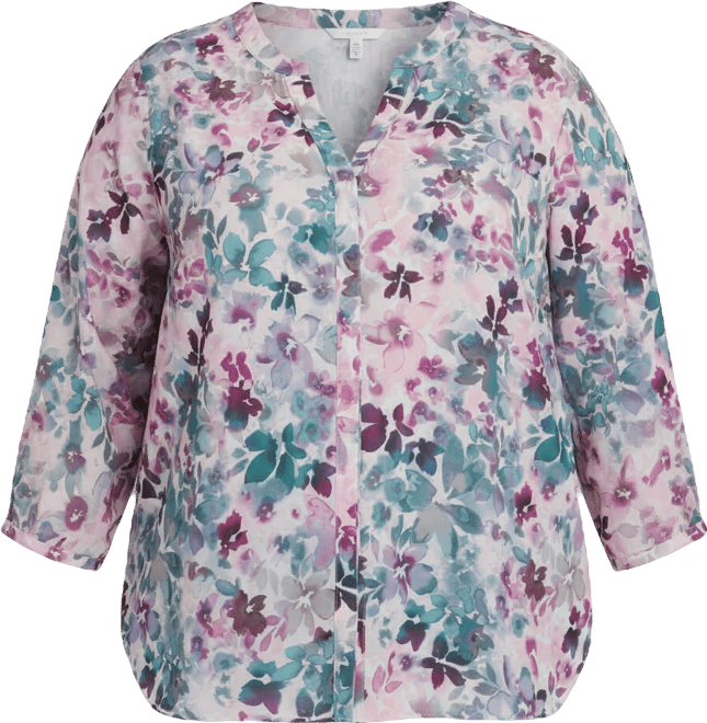 Plus Size Pintuck 3/4 Sleeve Top