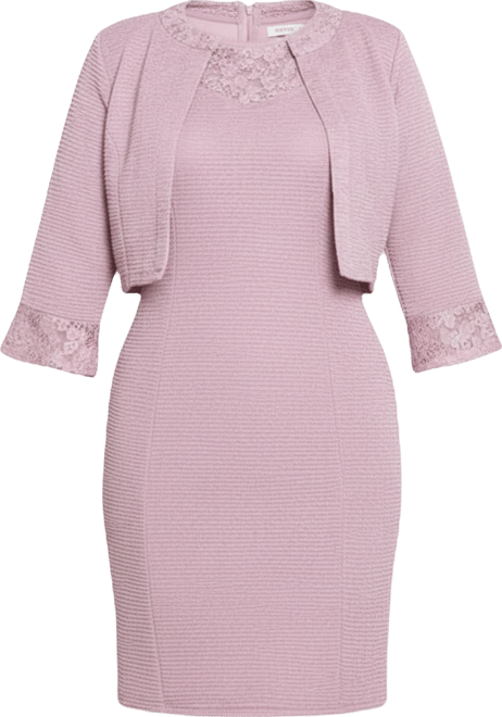 Petite Two Piece Novelty Knit and Lace Dress Set