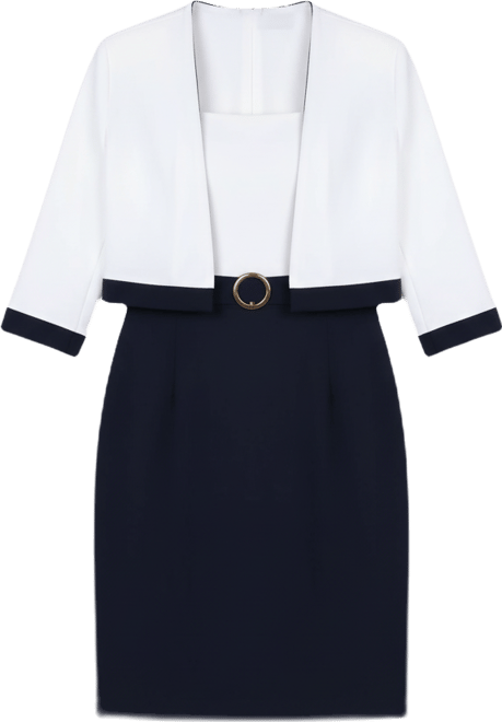 Petite 3/4 Sleeve 2 Piece Colorblocked Dress Set