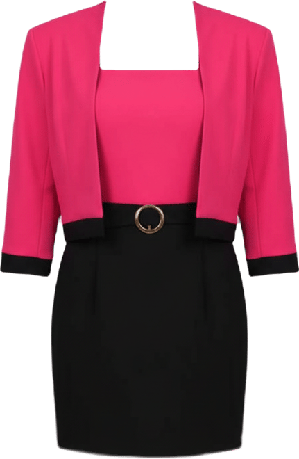 Petite 3/4 Sleeve 2 Piece Colorblocked Dress Set