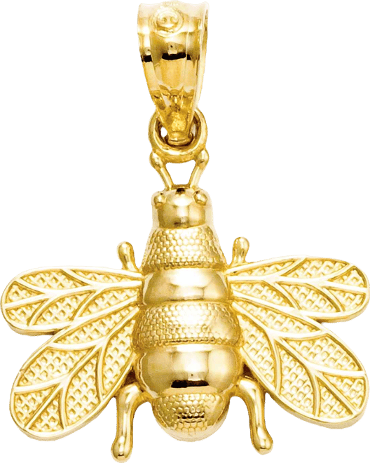 14k Charm, Polished and Satin Bee Charm