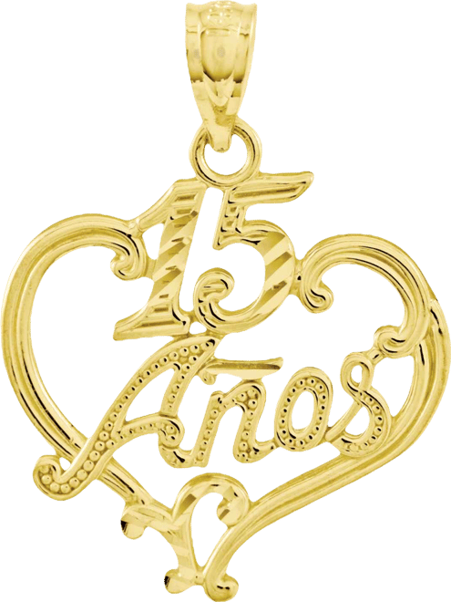 14k Gold Charm, Diamond-Cut 15 Anos Heart Charm