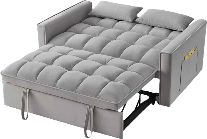 4 in1 Loveseat Sofa Bed with Armrests & Storage Pockets, Multi-Function Tufted Pull-out Sofa Bed with Adjustable