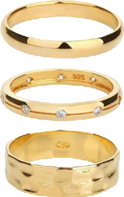 18K Gold Plated Sterling Silver Sleek and Chic Ring Set Holiday Gift Idea
