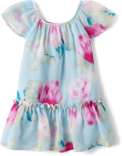 Baby And Toddler Girls Short Flutter Sleeve Floral Chiffon Shift