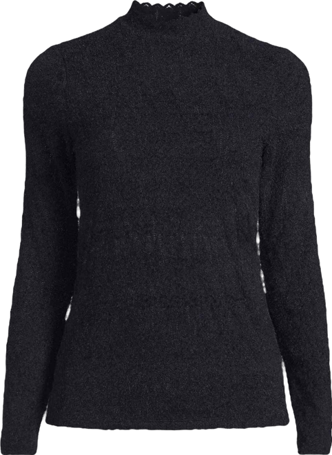 Plus Size Long Sleeve Brushed Lace Mock Neck Top