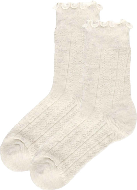 Women's Heart Ruffle Cuff Pointelle Crew Socks