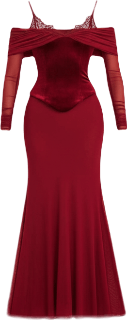 Women's Maybelle Magenta Bardot Lace Strap Peplum Maxi Dress