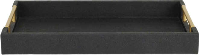 Wood and Vinyl Faux Shagreen Serving Tray with Handles for Dining and Decor