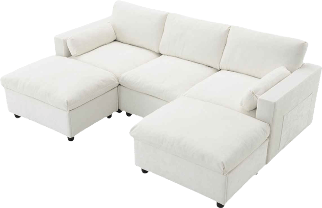 Chenille Modular Sectional Sofa with Ottomans & Pillows