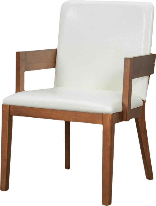 Modern Walnut Wood & White Glossy Pu Leather Upholstered Dining Chairs Set of 2