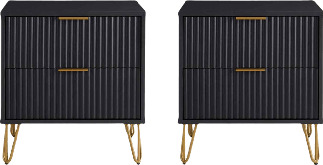 Dumbo Fluted 2-Drawer Wood Nightstand, Set of 2