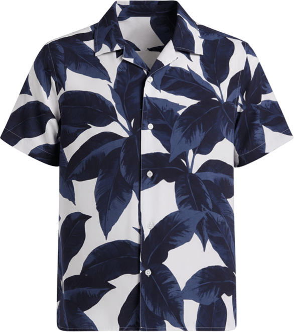 Men's Tropical Plant Print Camp-Collar Shirt