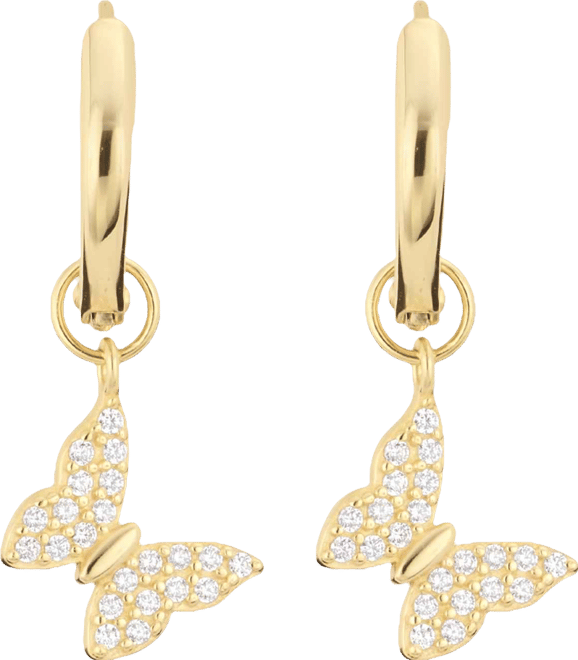 Cubic Zirconia Butterfly Charm Dangle Huggie Hoop Earrings