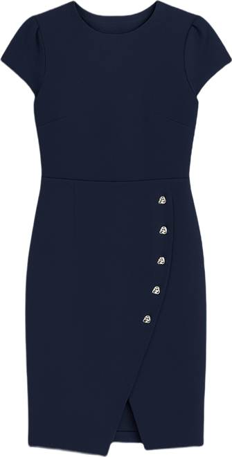 Petite Short-Sleeve Button Skirt Dress