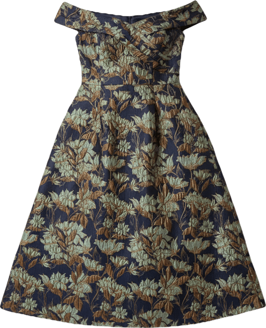 Plus Size Off-The-Shoulder Metallic Jacquard Dress