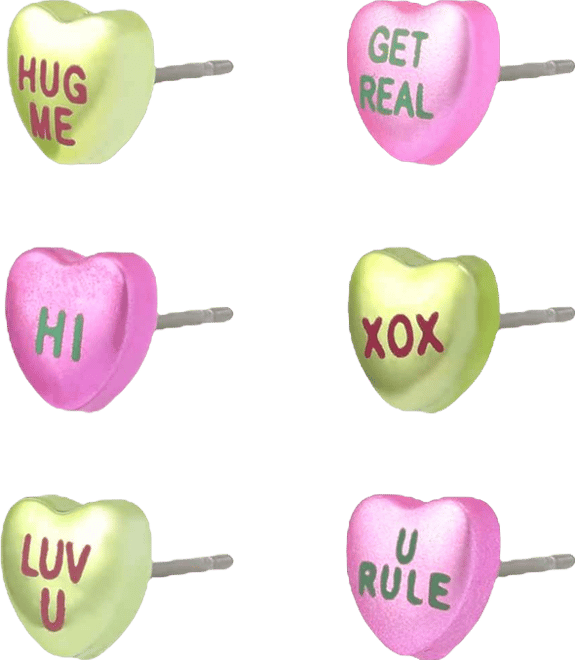 Multi-Colored Sweetheart 6-Piece Stud Earring Set