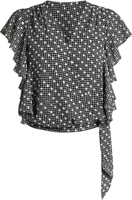 Women's Short Ruffle-Sleeve Drape Front Woven Blouse