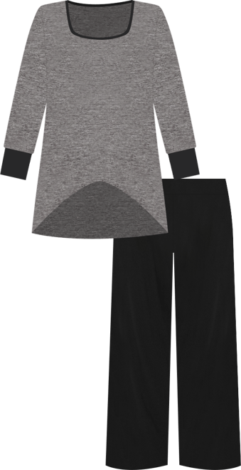 Plus Size Two Tone Scoop Neck Long Sleeve High Low Top and Pant Set