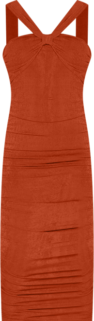 Women's Halter Cross Neck Ruched Bodycon Midi Dress