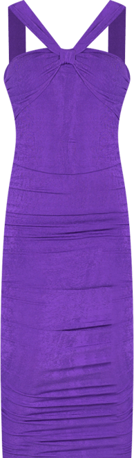 Women's Halter Cross Neck Ruched Bodycon Midi Dress