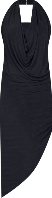 Women's Cowl Neck Long Asymmetrical Backless Halter Dress