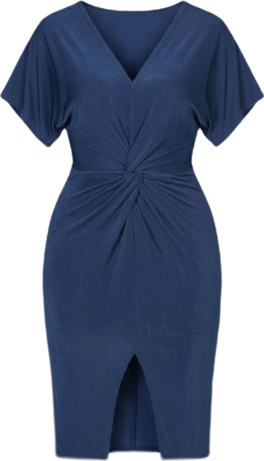 Women's Short Sleeve V-Neck Twist Front Split Hem Dress