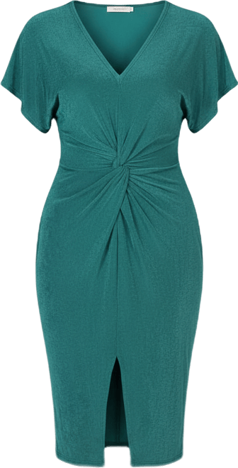 Women's Short Sleeve V-Neck Twist Front Split Hem Dress