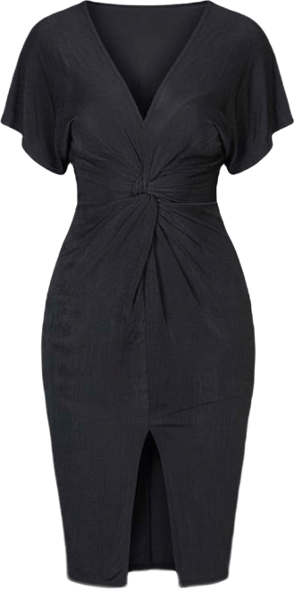 Women's Short Sleeve V-Neck Twist Front Split Hem Dress